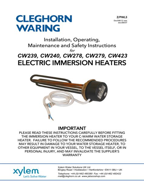 tempco immersion heater instructions